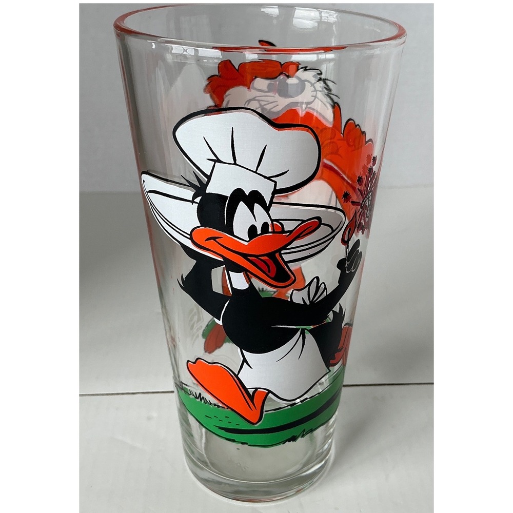 Warner Bros Vintage Looney Tunes Daffy Duck Taz Glass Tumbler 6.25in Retro 90s